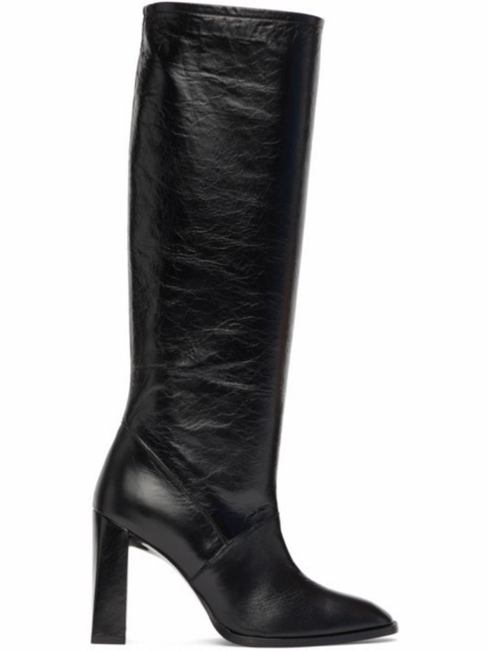BY FAR Black Camilla Tall Boots, Black Leather Knee-High Block Heel Boots